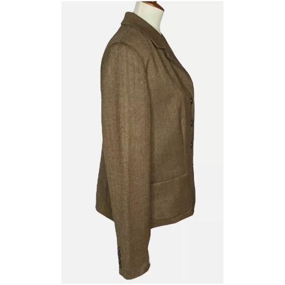 CHAPS Ralph Lauren Tweed Blazer Brown Wool Herringbone Jacket Academia Size 16 - Picture 15 of 16
